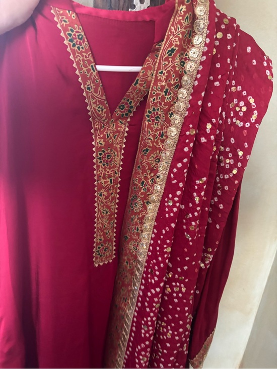 Other - Designer Red Silk Shirt M size with Sequined Bandhni Dupatta party Wedding wear